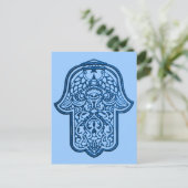 Henna Hand of Hamsa (blau) Postkarte (Stehend Vorderseite)