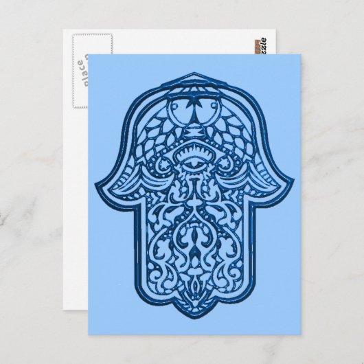 Henna Hand of Hamsa (blau) Postkarte (Vorne/Hinten)