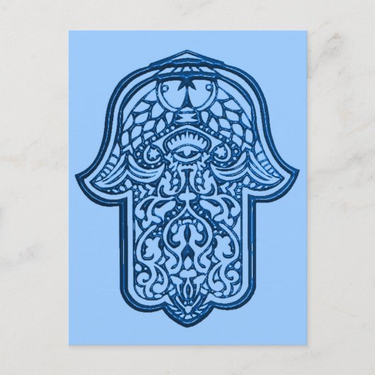 Henna Hand of Hamsa (blau) Postkarte (Vorderseite)