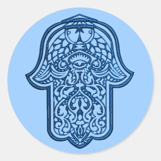 Henna Hand of Hamsa (blau) Runder Aufkleber (Vorderseite)