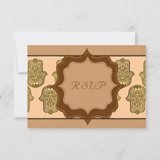 Henna Hand of Hamsa (Golden) (Hochzeit) RSVP Karte (Vorderseite)