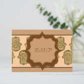 Henna Hand of Hamsa (Golden) (Hochzeit) RSVP Karte (Stehend Vorderseite)