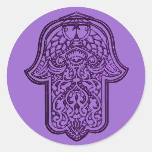 Henna Hand of Hamsa (Lila) Runder Aufkleber