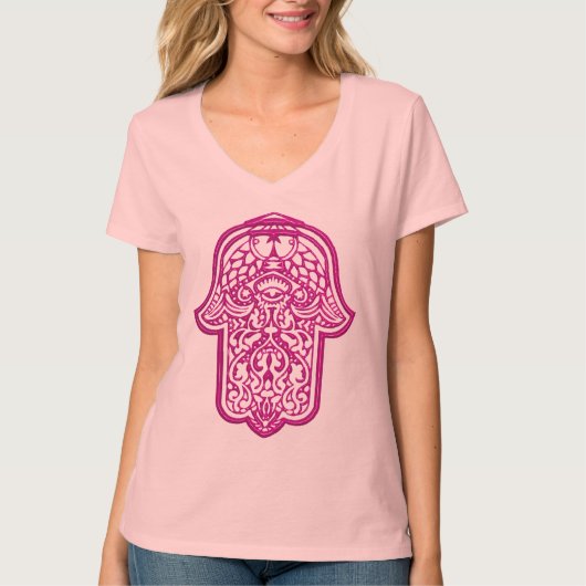 Henna Hand of Hamsa (rosa) T-Shirt (Vorderseite)