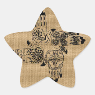 Henna Hands 4 Square Paisley Tattoo Vintag Stern-Aufkleber