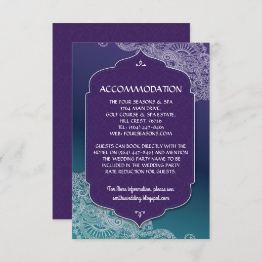 Henna Jewel Unterkunft Hochzeitskarten Details Begleitkarte (Vorne/Hinten)