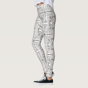 Henna-Mandala Schwarz-Weiß-Blumenmuster Leggings