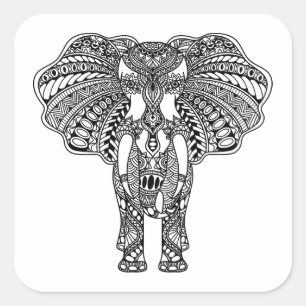 Henna Mehndi Dekorierte indische Elefant Quadratischer Aufkleber