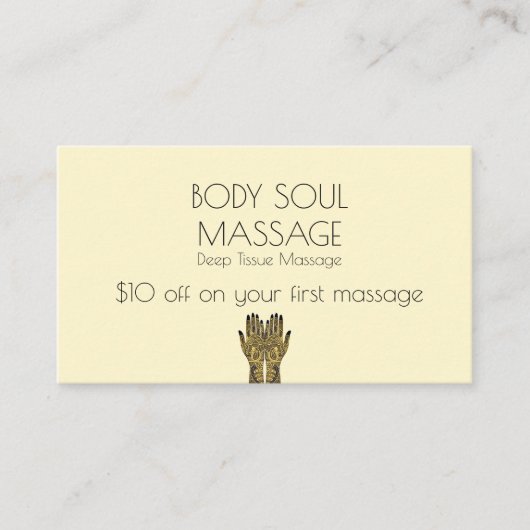 Henna Mehndi Hands Kunstmassage Rabattkarte (Vorderseite)