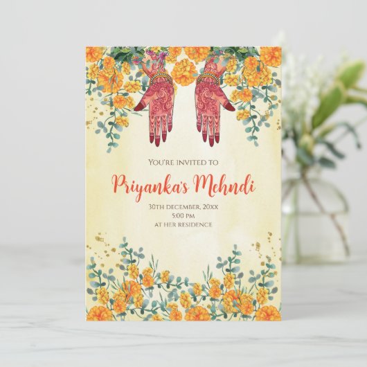 Henna Party Einladungen & Mehndi Party lädt ein (Stehend Vorderseite)