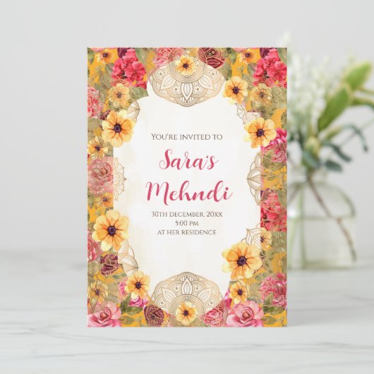 Henna Party lädt und Mehndi Party Einladungen ein (Stehend Vorderseite)