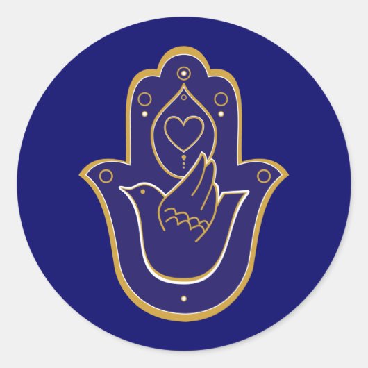 Henna Peace & Liebe Hamsa Blue Runder Aufkleber (Vorderseite)