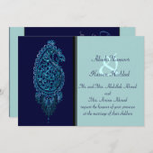 Henna Peacock (Wedding) (blau) Einladung (Vorne/Hinten)