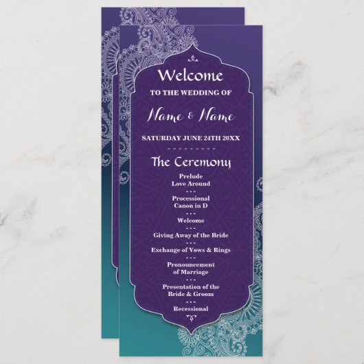 Henna Style Jewel Arabian Nights Hochzeitsprogramm Programm (Vorne/Hinten)