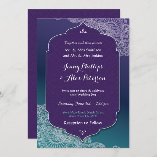 Henna Style Jewel Wedding Party Arabian Invitation Einladung (Vorne/Hinten)