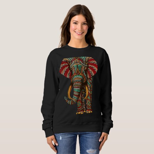 Henna Stylish Artistic Rett The Elephants Wildlife Sweatshirt (Vorne ganz)