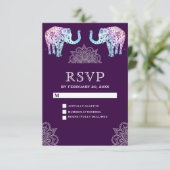 Henna Tattooed Elephants Indian Wedding RSVP Karte (Stehend Vorderseite)