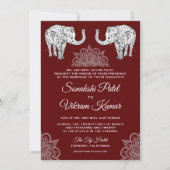 Henna Tattooed Elephants Indische Hochzeitseinladu Einladung (Vorderseite)