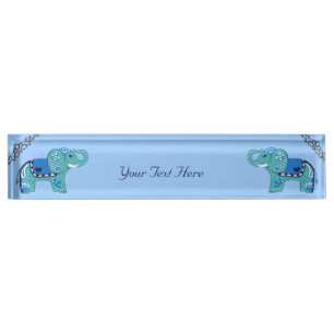 Hennastrauch-Elefant (blau/hellblau) Namensplakette
