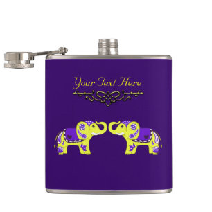 Hennastrauch-Elefant (Gelb/Lila) Flachmann