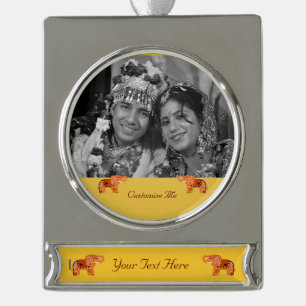 Hennastrauch-Elefant (orange/Rot) Banner-Ornament Silber