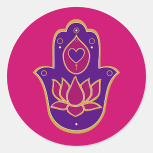 Hennastrauch Hamsa Lotus Rosa Runder Aufkleber
