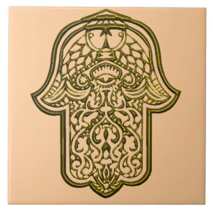 Hennastrauch-Hand von Hamsa (golden) Fliese