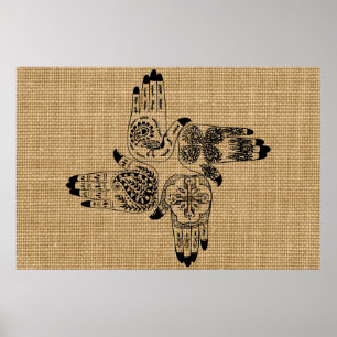Hennastrauch übergibt 4 quadratische Vintage Poster