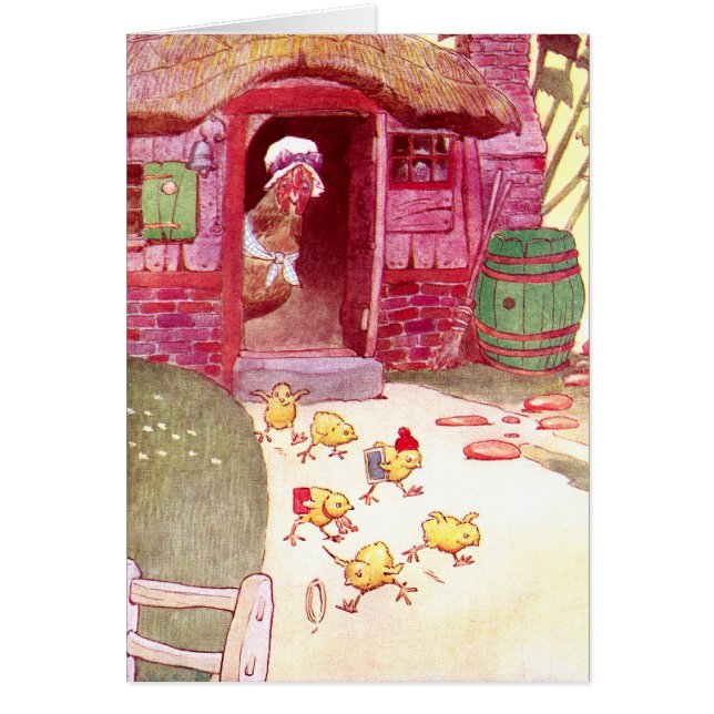 Henne in rosa Haus-aufpassenden Küken (Vorne)