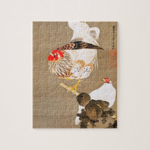 Henne und Hahn mit Weinrebe von Ito Jakuchu Puzzle