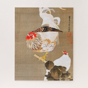 Henne und Hahn mit Weinrebe von Ito Jakuchu Puzzle