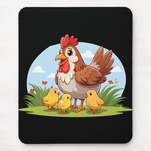 Henne und kleine gelbe Küken Mousepad (Vorne)