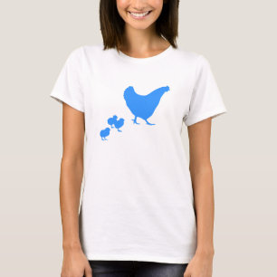 Henne und Küken-T - Shirt (blaue Silhouette)