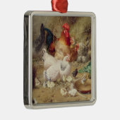 Hennen, die mit ihren Hühnern roosting sind Silbernes Ornament (Rechts)
