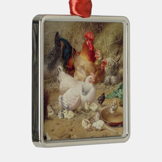 Hennen, die mit ihren Hühnern roosting sind Silbernes Ornament (Rechts)