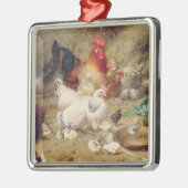 Hennen, die mit ihren Hühnern roosting sind Silbernes Ornament (Links)