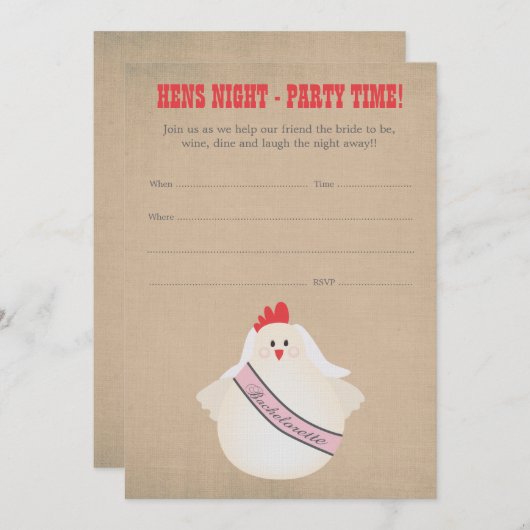 Hennen Nacht, dieJunggeselinnen-Abschied laden Einladung (Vorne/Hinten)