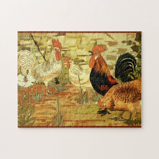 Hennen und Hennen im Gartenpuzzle Puzzle (Horizontal)