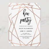 Hennes Party| Imitate Rose Gold Geometrie auf Weiß Einladung (Vorne/Hinten)