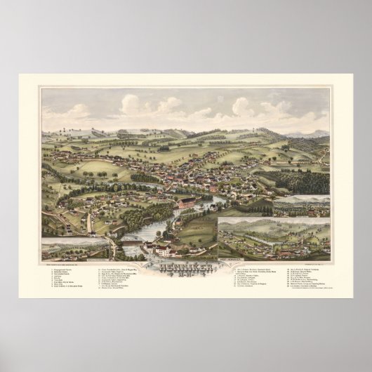 Henniker, NH Panoramic Map - 1889 Poster (Vorne)