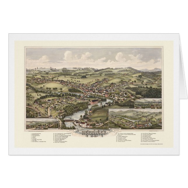 Henniker, panoramische Karte NH - 1889 (Vorderseite (Horizontal))