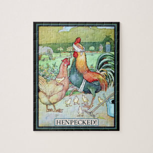 Henpecked Rooster mit Hen und Chicks Puzzle