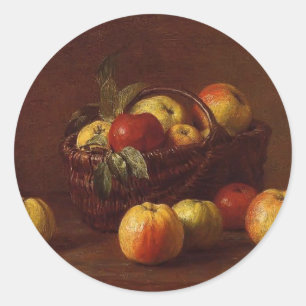 Henri Fantin-Latour- Äpfel in einem Korb auf einem Runder Aufkleber