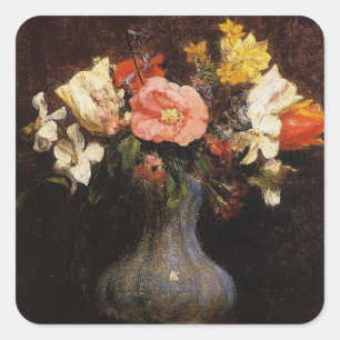 Henri Fantin-Latour, Blume, Camelias, Tulips Quadratischer Aufkleber