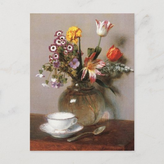 Henri Latour Vase von Blume mit einem Kaffee-Cup Postkarte (Vorderseite)