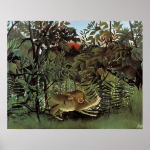 Henri Rousseau - Der Angriff der Hungrigen Löwen Poster