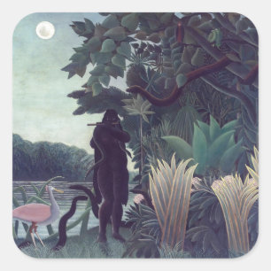 Henri Rousseau - Der Schlangenbeschwörer Quadratischer Aufkleber