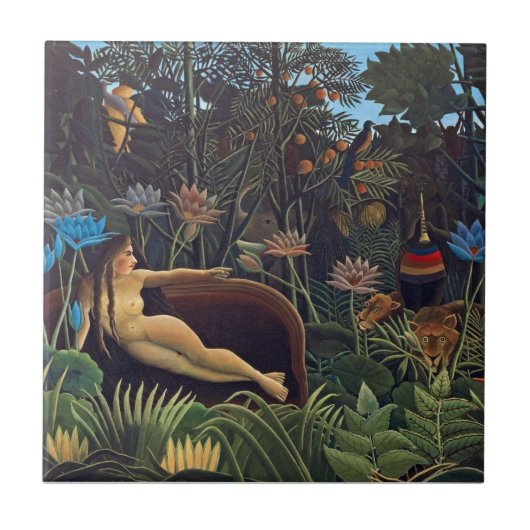 Henri Rousseau Der Traum - Jungle Frauen und Tiere Fliese (Vorderseite)