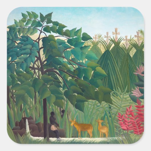 Henri Rousseau - Der Wasserfall Quadratischer Aufkleber (Vorderseite)