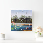 Henri Rousseau - Die Flamingos Quadratische Wanduhr (Zuhause)